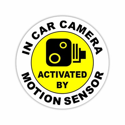 C36 Sticker In Car Camera Recording Activated by Motion Sensor Sign Window CCTV Surveillance Security Warning Anti-Theft Protection Secure Protected Dash Cam Taxi Vehicle Auto Safety Notice Label Decal