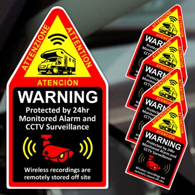 MC1 Motorhome Stickers Campervan Signs Caravan Security Warning CCTV Surveillance Camera in Operation Wireless Recording Alarm Anti Theft Protection Safety Decals - Image 2