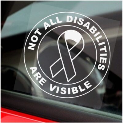 D61 Sticker Not All Disabilities Are Visible Ribbon Sign Disabled Window Round Design Car Badge Blue Holder Awareness Notice Drivers Disability Wheelchair Handicap Mobility Aid Decal Label