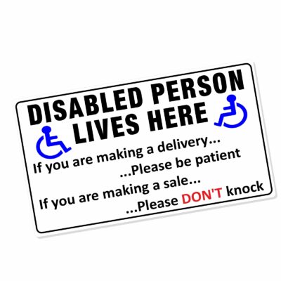 D15 Sticker Disabled Person Lives Here Disability Logo Sign Wheelchair Handicapped Disabilities Awareness Door Decal Delivery Package Parcel Accessible Sales Notice Label