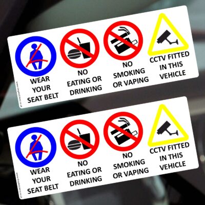 T22 Stickers Seat Belt No Smoking Vaping Food Drink CCTV Car Camera Monitoring Taxi Warning Signs Eating Drinking Notice Vehicle Health and Safety Reminder Window Decal Mini Cab Label - Image 3