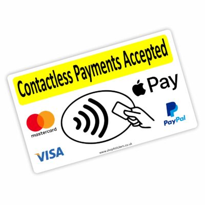 T23 Sticker Contactless Card Payments Accepted Sign Car Taxi Cab Credit Cash Machine Tap Payment Point Bank Shop Store Debit Visa Mastercard Notice Label Waterproof Decal