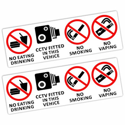 T30 Stickers Vehicle No Smoking Vaping Food Drink CCTV Dashcam In Car Camera Monitoring Taxi Warning Signs Eating Drinking Notice Health and Safety Reminder Protection Waterproof Window Decals Mini Cab Rideshare Labels