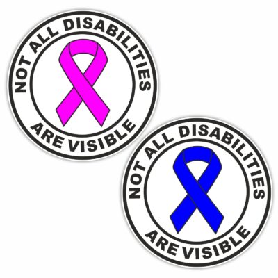 D67 D68 Sticker Not All Disabilities Are Visible Ribbon Sign Disabled Round Design Car Badge Awareness Notice Drivers Disability Decal Wheelchair Handicap Mobility Aid Label