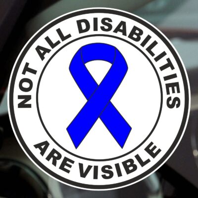 D67 D68 Sticker Not All Disabilities Are Visible Ribbon Sign Disabled Round Design Car Badge Awareness Notice Drivers Disability Decal Wheelchair Handicap Mobility Aid Label - Image 3