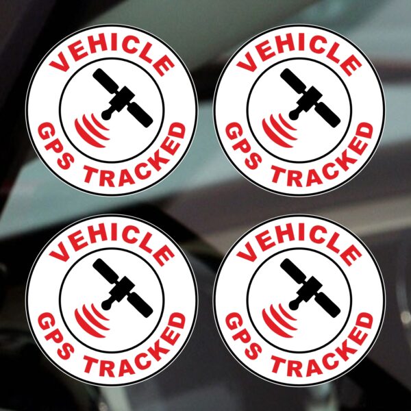G47 Stickers Vehicle GPS Tracked Warning Car Bike Campervan Caravan Tracker Protection Decals Security Signs Safety Protected Secure Alarm Satellite Tracking Device Round Notice Labels - Image 3